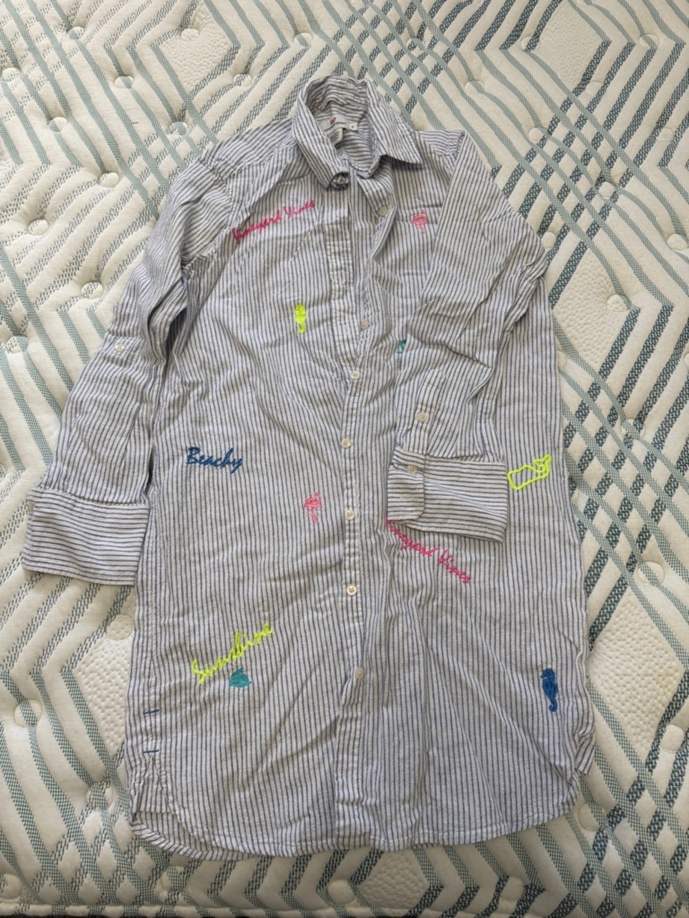 Vineyard Vines Blue and White Striped Embroidered Button-Up Dress Coverup